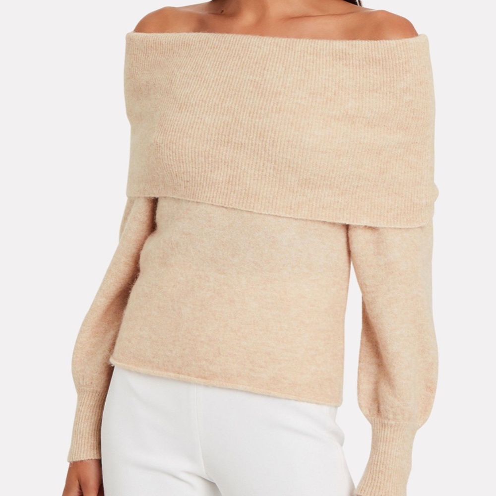 Off-the-shoulder Wool Sweater in Taupe